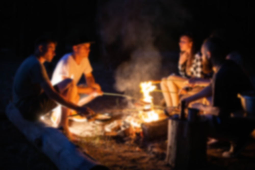 Young,People,Are,Resting,In,Nature,At,Night.,Cooking,Near